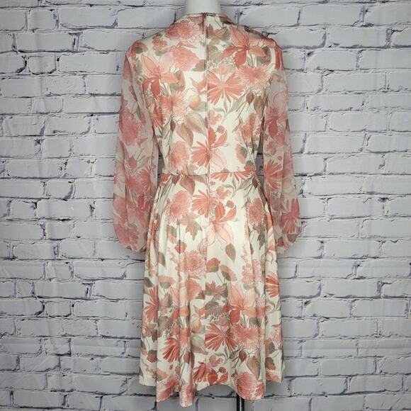 Vintage Floral Sheer Long Sleeve Midi Dress, size Medium - Picture 5 of 9